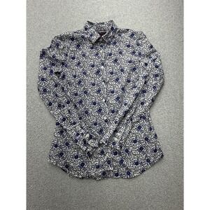 J Crew Liberty Fabric Shirt Womens 2 White Blue Floral Button Up Cotton Blouse